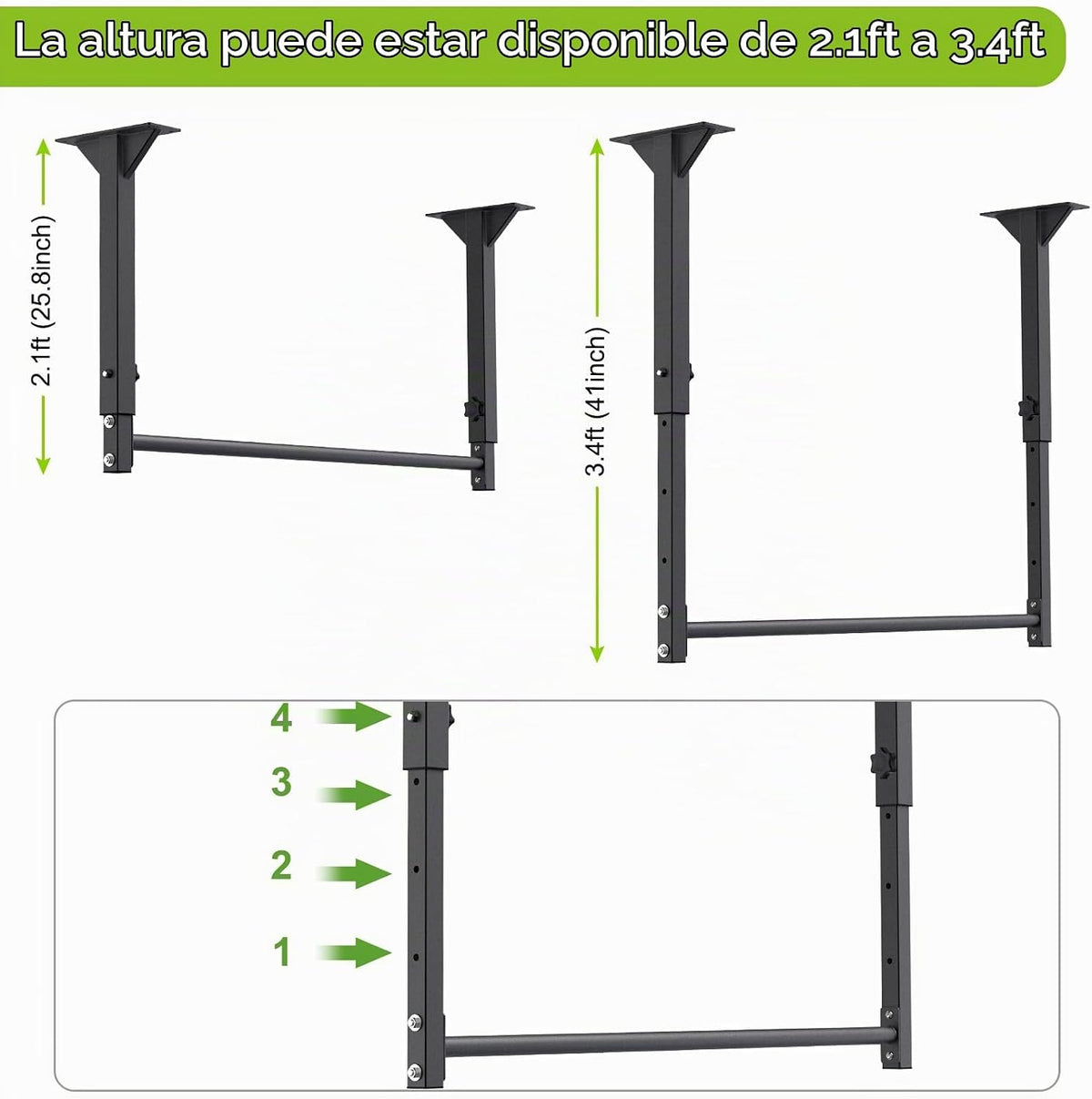 Kipika Barra de dominadas montada en el techo de 48 pulgadas, barra de barbilla multiagarre resistente, barra de dominadas montada, altura ajustable, bandas de dominadas para dominadas y estiramiento
