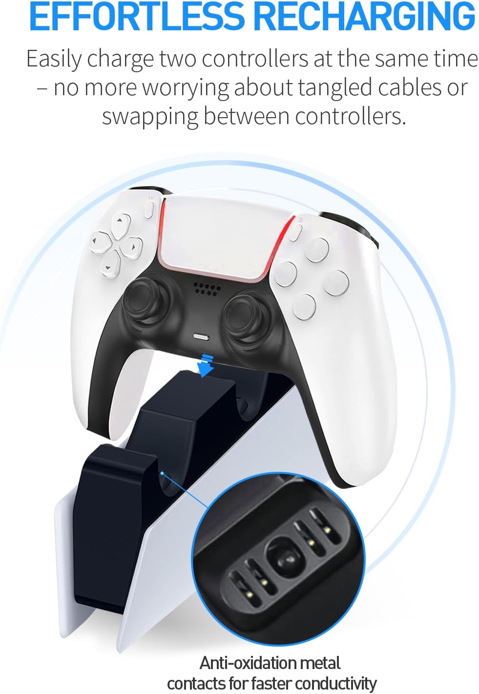 Cargador de controlador PS5 - Carga 2 controladores al 90% en 50 minutos - Sin luces molestas - Diseño de clic en el diseño de doble soporte de carga rápida Soporte de estación de acoplamiento Accesorios para controlador PlayStation DualSense