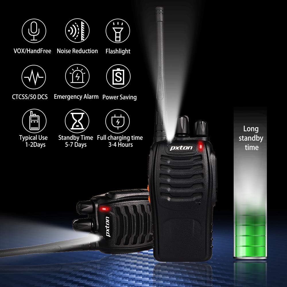 Walkie Talkies Radios recargables de dos vías de largo alcance con auriculares, radios de 2 vías, transceptor de mano UHF Walky Talky con linterna, batería de iones de litio y cargador (paquete