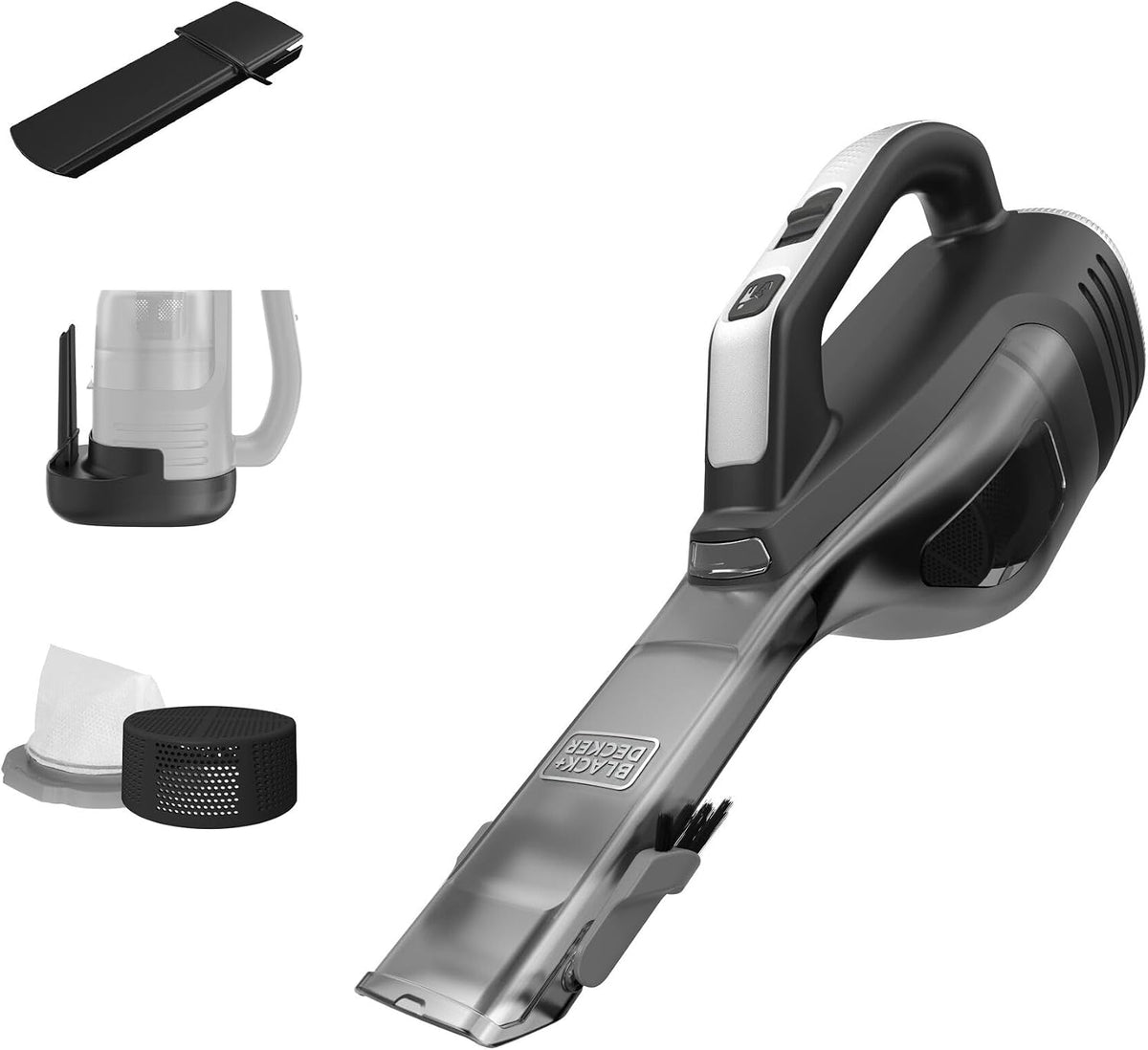 BLACK+DECKER Dustbuster Reveal - Aspiradora de mano inalámbrica, portátil, inalámbrica, luz LED, largo tiempo de funcionamiento, recargable y ligero, incluye herramienta para hendiduras