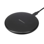 Amazon Basics Cargador inalámbrico, almohadilla de carga inalámbrica con certificación Qi de 15 W con cable USB, compatible con iPhone 15/14/13/12/11/X, Samsung y LG, compatible con funda, negro