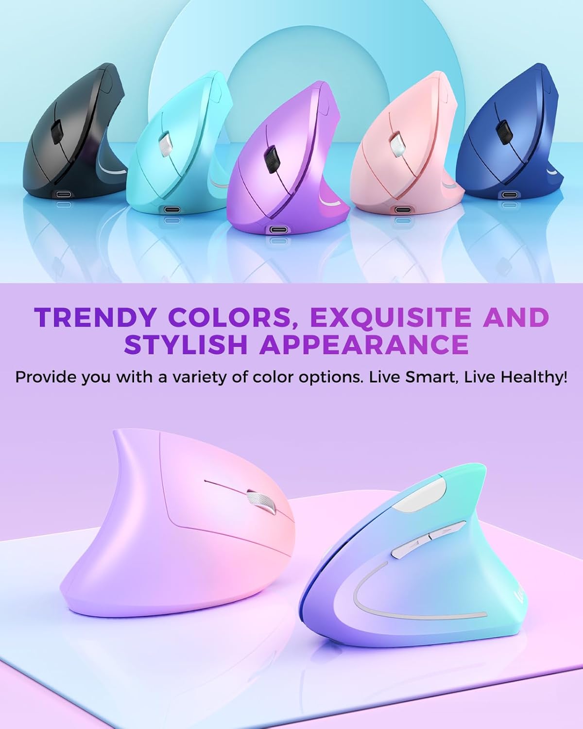 Lekvey Ratón ergonómico, mouse inalámbrico vertical recargable, color morado, Púrpura