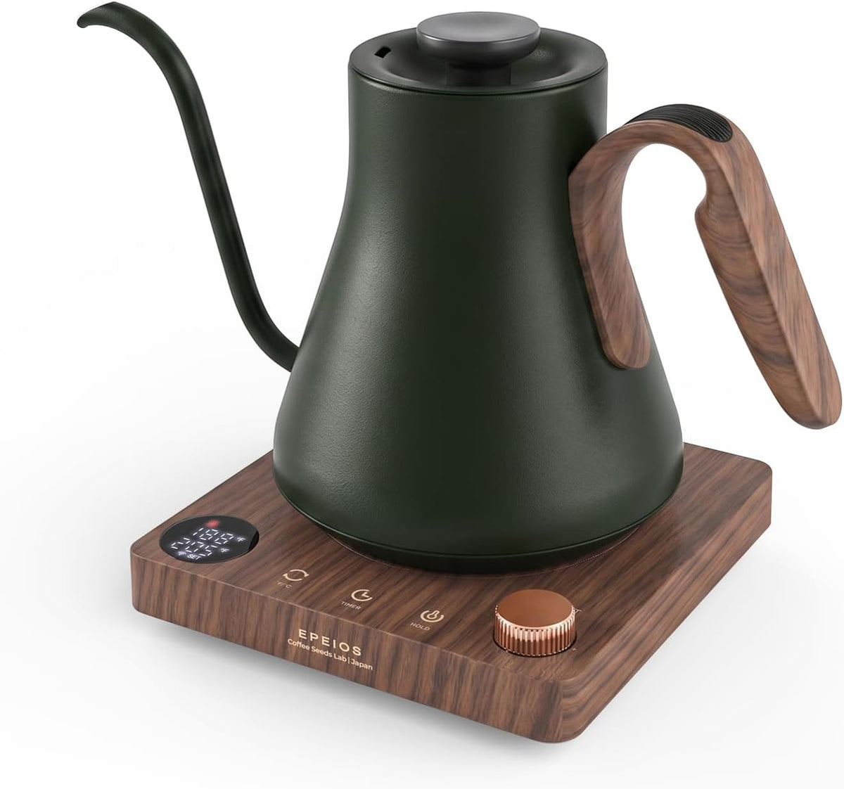 Epeios Hervidor Eléctrico Gooseneck con Control de Temperatura de 1°F, 1200W, 0.9L, Verde