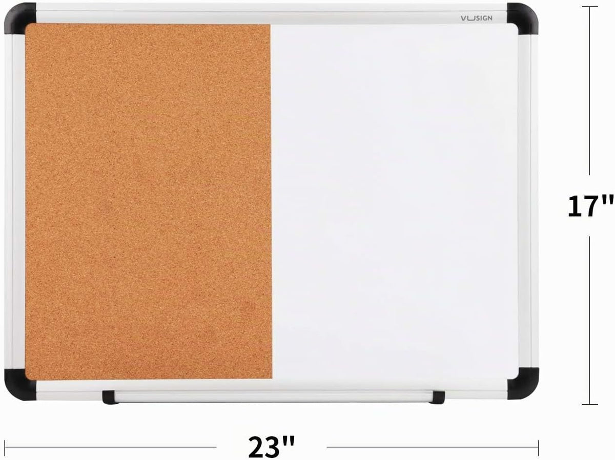 VUSIGN Combinación de pizarra blanca y tablero de corcho, tablero de borrado en seco de 17 x 23 pulgadas y tablero de corcho para el hogar u oficina, tablero de anuncios montado en la pared con marco