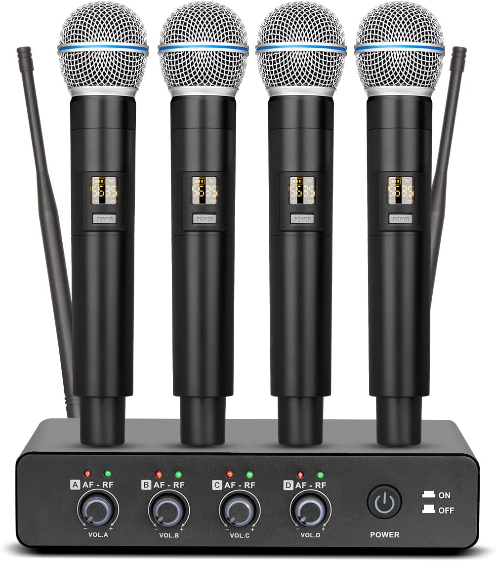 Depusheng R6 Micrófono inalámbrico profesional UHF sistema 4 canale...