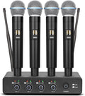 Depusheng R4 - Micrófonos inalámbricos para karaoke profesional, 4 canales, 4 Micrófono de mano