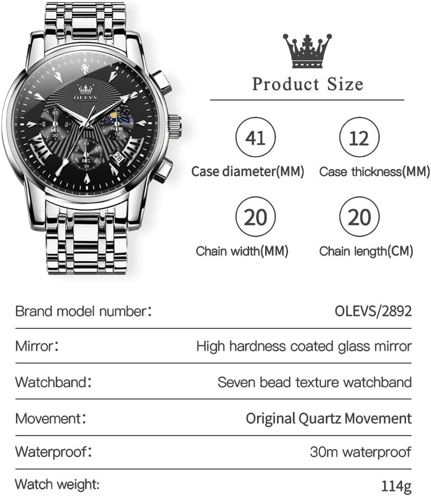 OLEVS Relojes para Hombre de Lujo a prueba de agua Lúminosos de lectura fácil Cronógrafo Con Esmalte Dorado Completo / Blanco Dial / Cara Negra Calendario Pulsera Relojes
