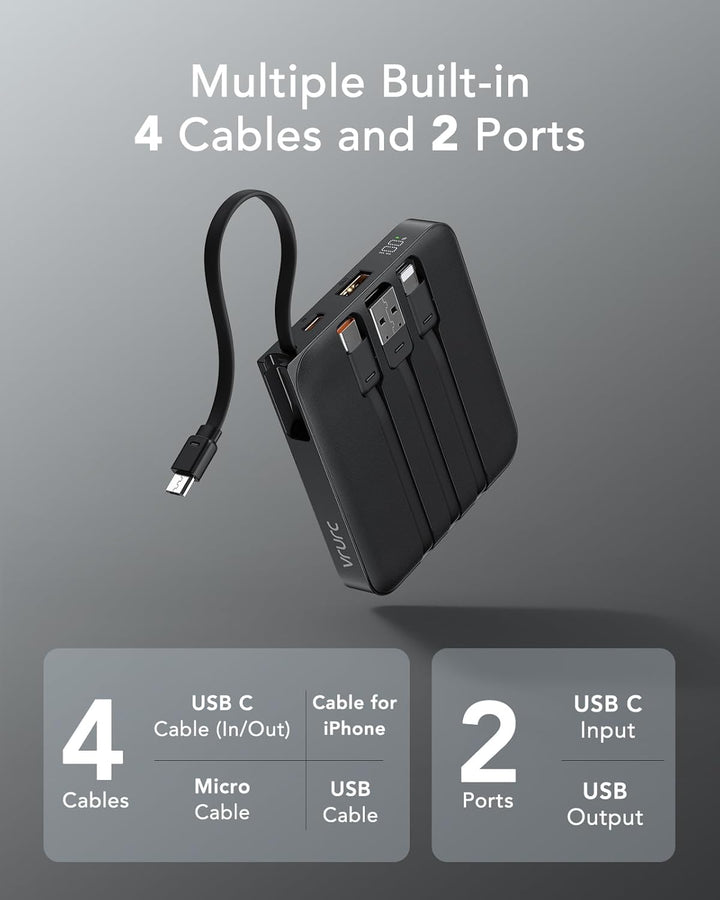 VRURC - Cargador portátil con cable incorporado, batería de 10000 m...
