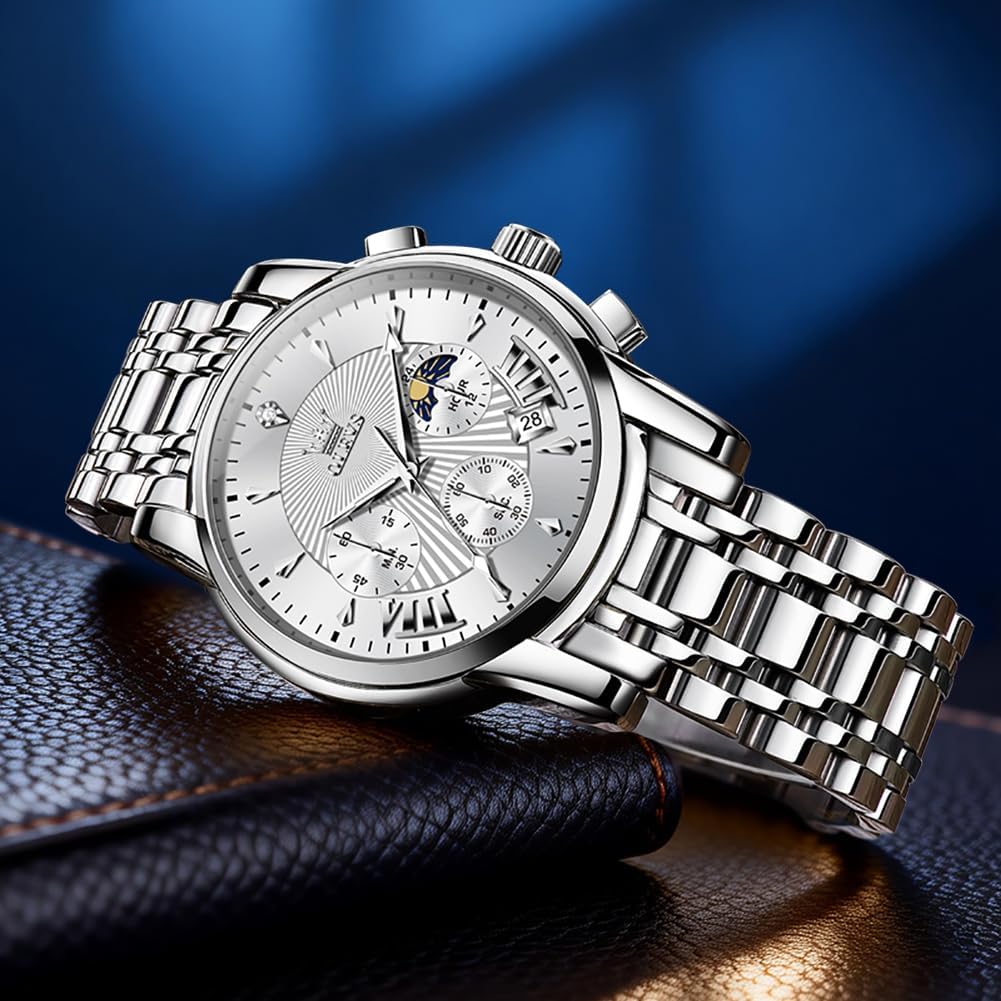 OLEVS Relojes para Hombres de Negocios de Acero Inoxidable, a Prueba de Agua, Estilo Casual Formal
