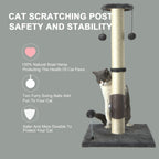 PEEKAB Poste rascador de sisal para gatos de 32 pulgadas de alto, con bola colgante y cepillo de auto-masaje, rascador vertical para gatos y gatitos de interior, color gris, 32 pulgadas