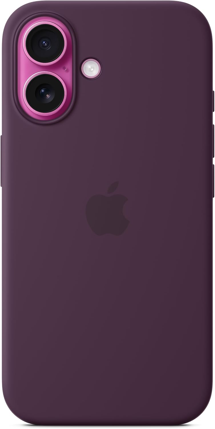 Funda de silicona Apple para iPhone 16 con MagSafe y control de cámara: funda ligera para teléfono, compatible con carga inalámbrica, acabado mate suave; Ciruela