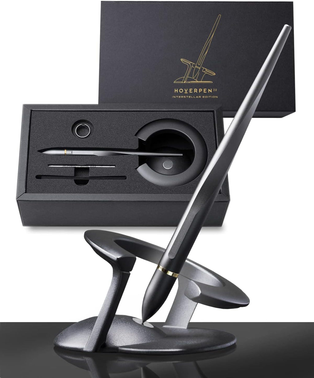 novium Hoverpen Interstellar - Space Black, bolígrafo, anillo de pluma chapado en oro de 18 quilates, ángulo de 23.5 grados, repuesto de bolígrafo Schmidt, sin derrames, sin manchas, sin explosiones