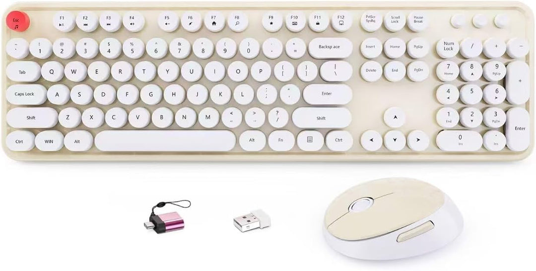 HotFox Combo de Teclado y Ratón Inalámbrico, Teclado Retro de Máqui...