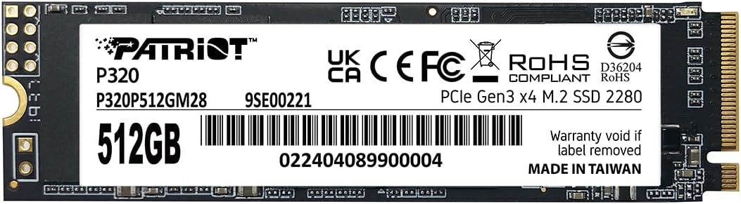 Patriot Memory P320 SSD interno de 512 GB - NVMe PCIe Gen 3x4 - M.2...