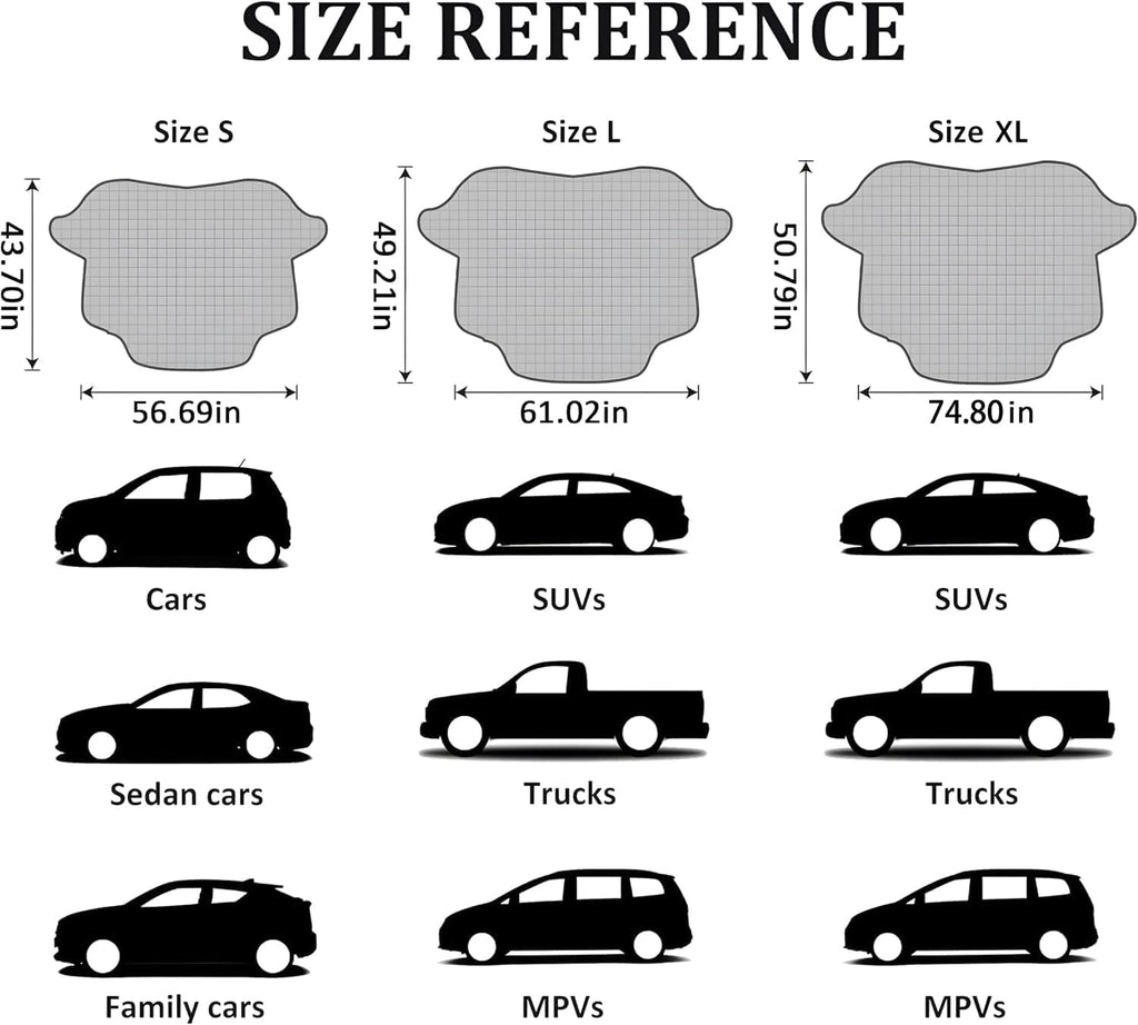 Protector contra nieve y hielo para parabrisas de automóvil, con bordes magnéticos, 4 capas de grosor, con cubiertas para espejos laterales, fácil de usar para coche, SUV, CRV y camionetas