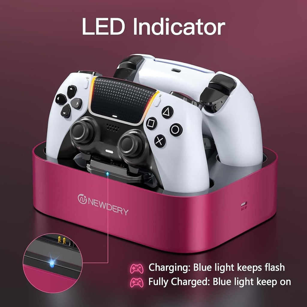 NEWDERY Estación de carga para controlador PS5, base de carga dual para PlayStation 5 DualSense/Edge Controller, soporte de carga rápida con cable tipo C, regalo para mujeres y niñas, día de la madre