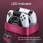 NEWDERY Estación de carga para controlador PS5, base de carga dual para PlayStation 5 DualSense/Edge Controller, soporte de carga rápida con cable tipo C, regalo para mujeres y niñas, día de la madre
