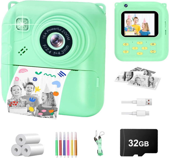 Cámara de impresión instantánea para niños, cámara de video 1080P c...