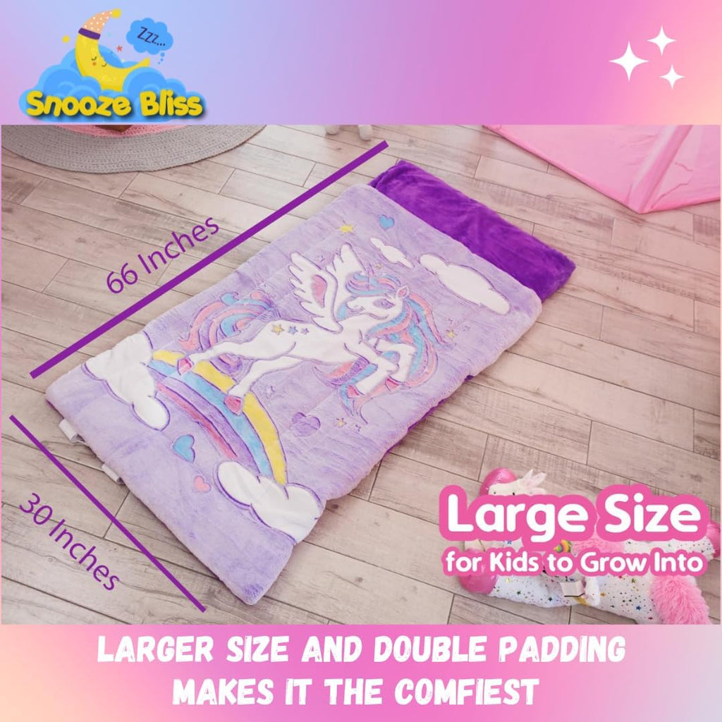 Saco de dormir de unicornio para niños: los sacos de dormir que brillan en la oscuridad son divertidos regalos de unicornio para niñas. Perfecto para fiestas de pijamas, camping, tapete de siesta de felpa para preescolar, con bolsillo para almohada, más
