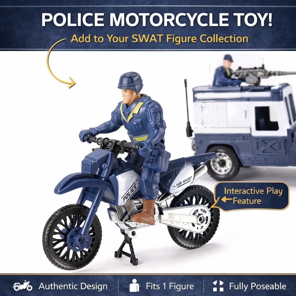 Liberty Imports Juego de 8 Piezas de Vehículos de Juguete y Figuras de Patrulla de Rescate Policial - Helicóptero, Camión SWAT, Motocicleta, Figuras de Acción, K-9, Armas y Accesorios para Juego