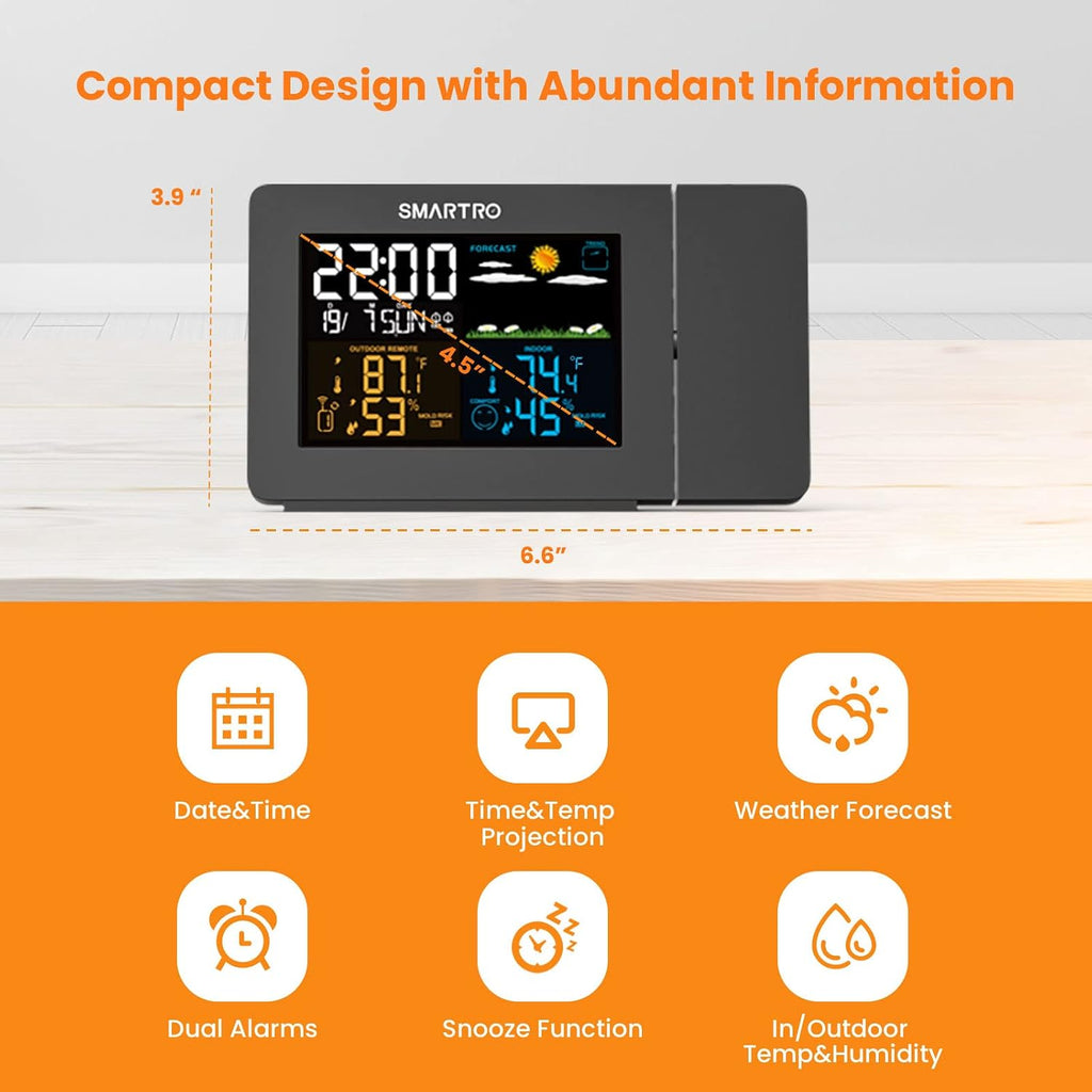 SC91 Projection Alarm Clock para Bedrooms con Weather Station