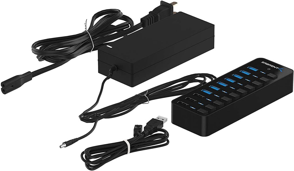 SABRENT, PS65B120Y5000S, hub USB 3.0 de 10 puertos, alimentado, adaptador 12V/5A