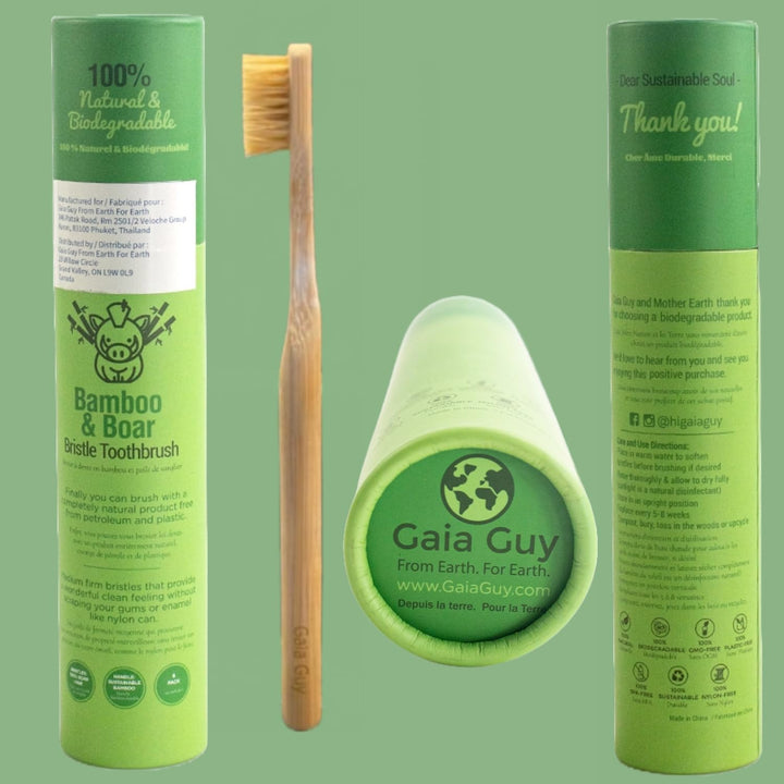 Gaia Guy Cepillo de dientes de bambú con cerdas naturales (sin nail...