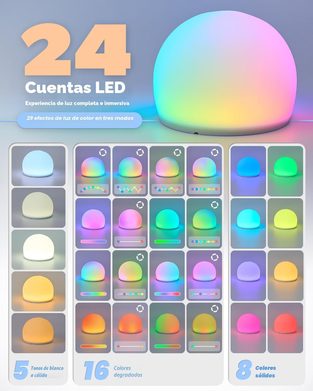 Lámpara Luz nocturna de huevo blanda profesional para niños, luz suave con varios colores, luz interactiva para aliviar el estrés, juguetes para ansiedad, 5 niveles de brillo, atenuación automática en 30 minutos