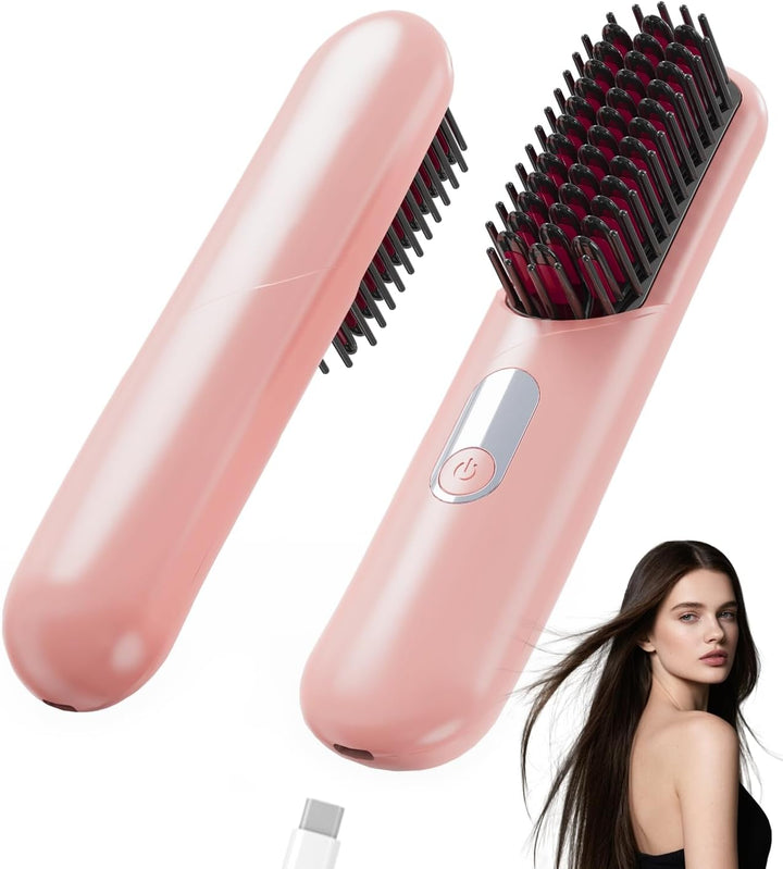 RizzRosa - Cepillo alisador de pelo inalámbrico, peine caliente por...