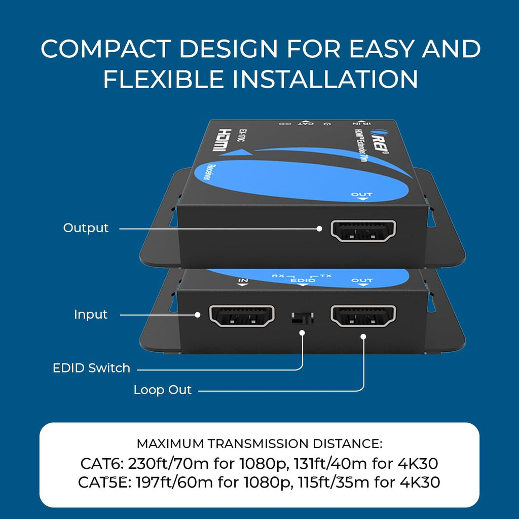 OREI Extensor HDMI sobre Cat5 165 pies - 4K @30Hz con IR, Loop Out, EDID