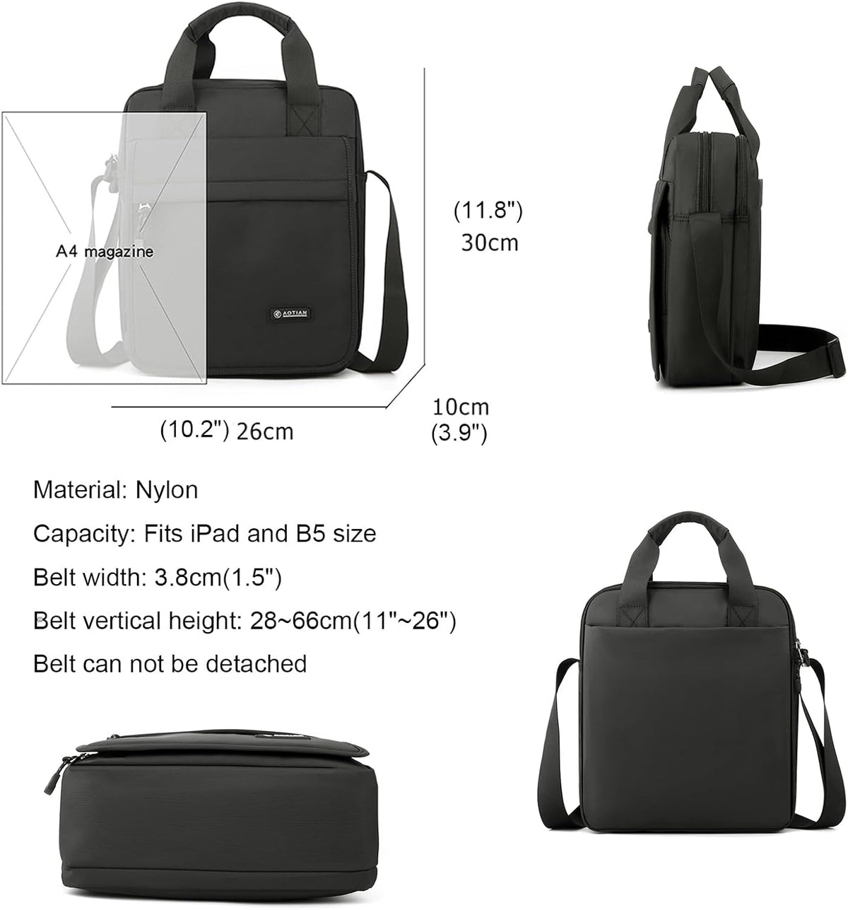 natyrlpog Bolso mensajero para hombre Bolsa de hombro Nylon Business Impermeable Casual Negro, Bolso cruzado ligero B5 para trabajo, viajes al aire libre