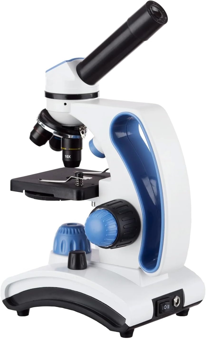 AmScope M162C-2L-PB10-WM "Galardonado en 2018 como el mejor kit de microscopio para estudiantes y niños" - Microscopio todo metal de 40X-1000X con luz dual, con portaobjetos y libro de microscopio