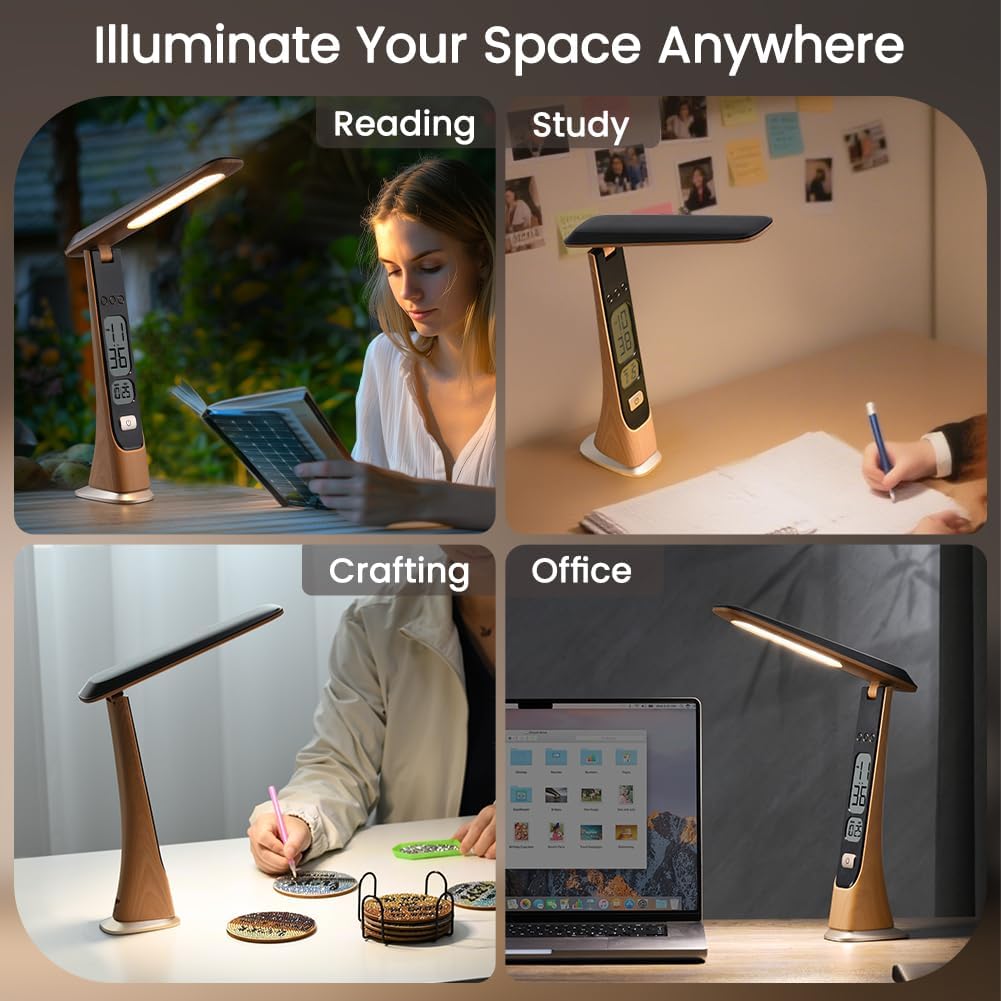 Lámpara WILIT Lámparas Recargables Lámpara de Mesa Inalámbrica, Lámpara de Escritorio Portátil Plegable - Luces LED que Funcionan con Batería con Brillo Regulable Continuamente y Pantalla de Tiempo para
