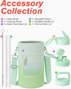 Coolflask Botella de agua de 128 onzas aislada con popote y 3 tapas a