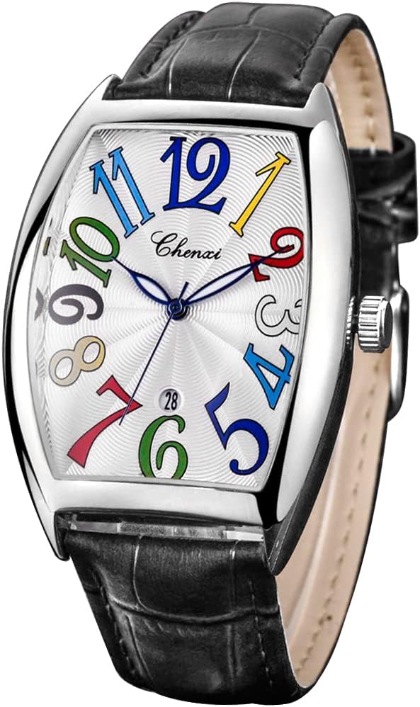 Reloj de cuero negro Tiong Square para hombre, movimiento de cuarzo, diseño luminoso, pantalla digital blanca, resistente al agua