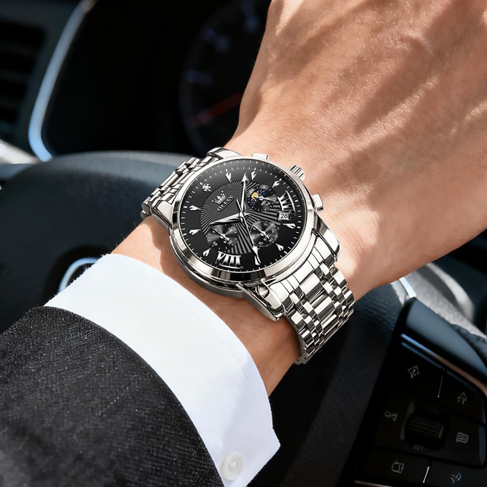 OLEVS Relojes para Hombres de Negocios de Acero Inoxidable, a Prueba de Agua, Estilo Casual Formal