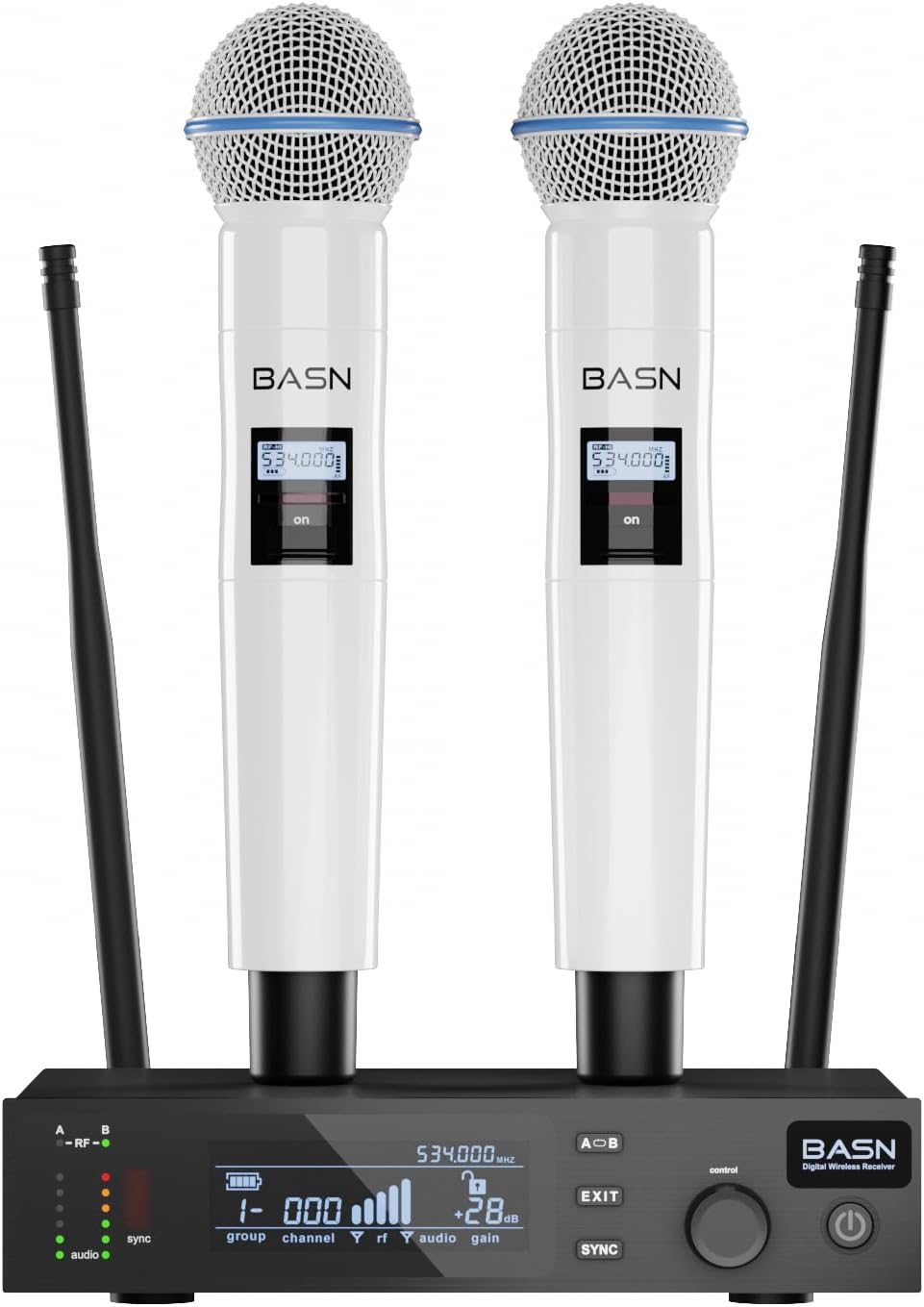BASN UHF Sistema de micrófono inalámbrico de mano de doble canal (b...
