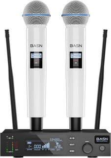 BASN UHF Sistema de micrófono inalámbrico de mano de doble canal (b...