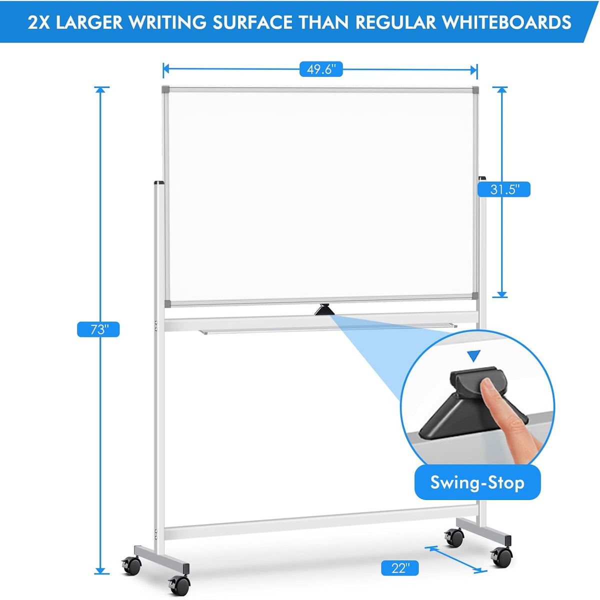 Maxtek Tablero blanco rodante sobre ruedas de 48 x 32 pulgadas