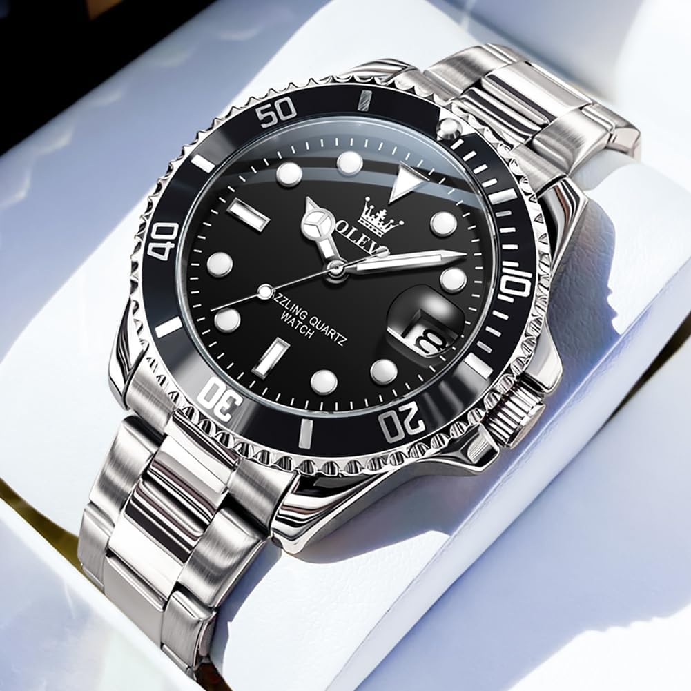 OLEVS Relojes de Lujo para Hombres, Gran Acero Inoxidable, Cuarzo Analógico, Resistente al Agua