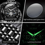 OLEVS Relojes para hombre de lujo de acero inoxidable grande analógico cuarzo impermeable