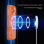 Funda magnética compatible con iPhone 17 Pro con soporte, prueba de caídas de grado militar, compatible con imán, anillo translúcido, parte trasera dura, borde suave, color naranja cósmico