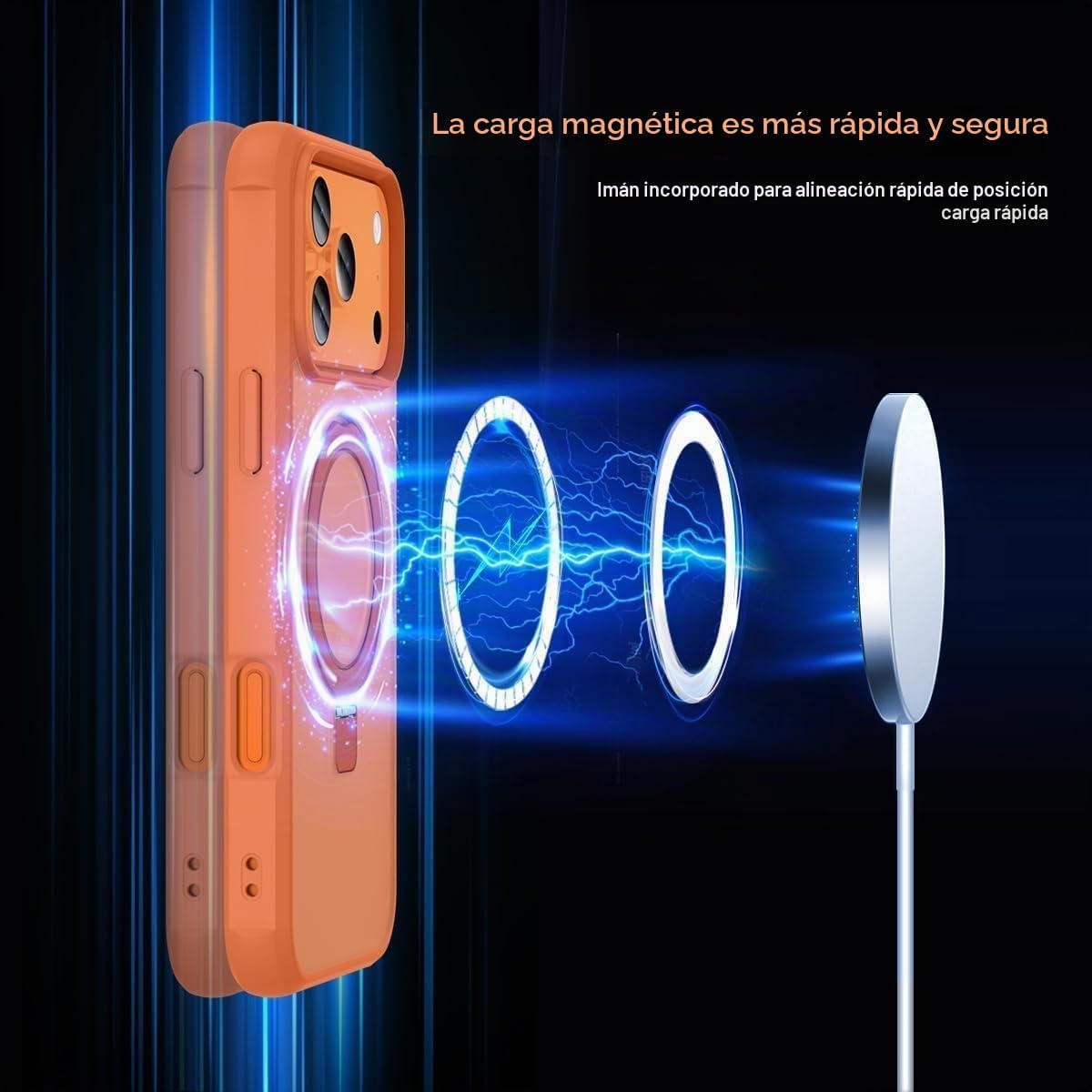 Funda magnética compatible con iPhone 17 Pro con soporte, prueba de caídas de grado militar, compatible con imán, anillo translúcido, parte trasera dura, borde suave, color naranja cósmico