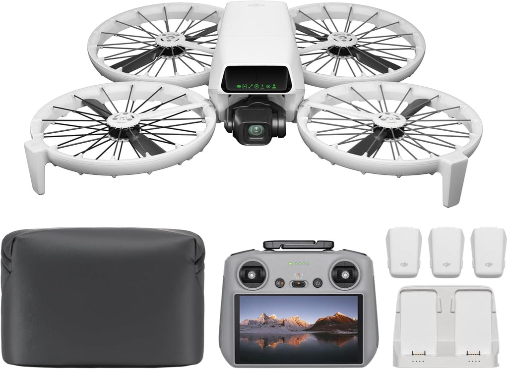 DJI Flip Fly More Combo con controlador remoto RC 2 con pantalla, dron con cámara 4K UHD para adultos, despegue desde la palma, retorno automático, vuelo inteligente, 3 baterías para 93 minutos de