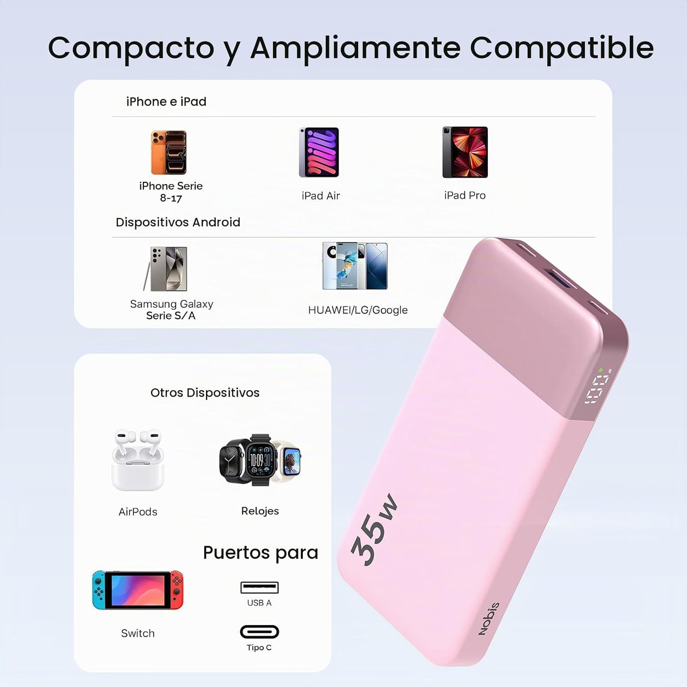 NOBIS Cargador portátil de banco de energía 35W 10000mAh | Batería...