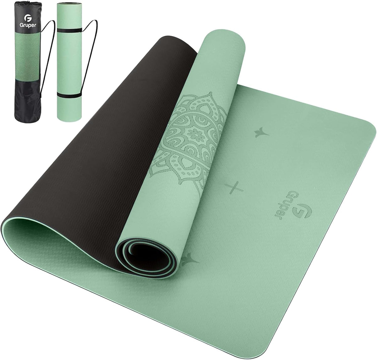 Esterilla de yoga antideslizante TPE Gruper extra ancha con marca de alineación, 72"L x 32"A x 0.32"/0.24"E (183cm x 80cm x 8mm/6mm), esterilla antideslizante para ejercicios con correa de transporte