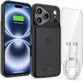 Alpatronix Funda de batería para iPhone 18 Pro Max, funda de carga inalámbrica delgada y portátil, funda de cargador extendida, carga rápida de 15 W, negro mate de alta capacidad