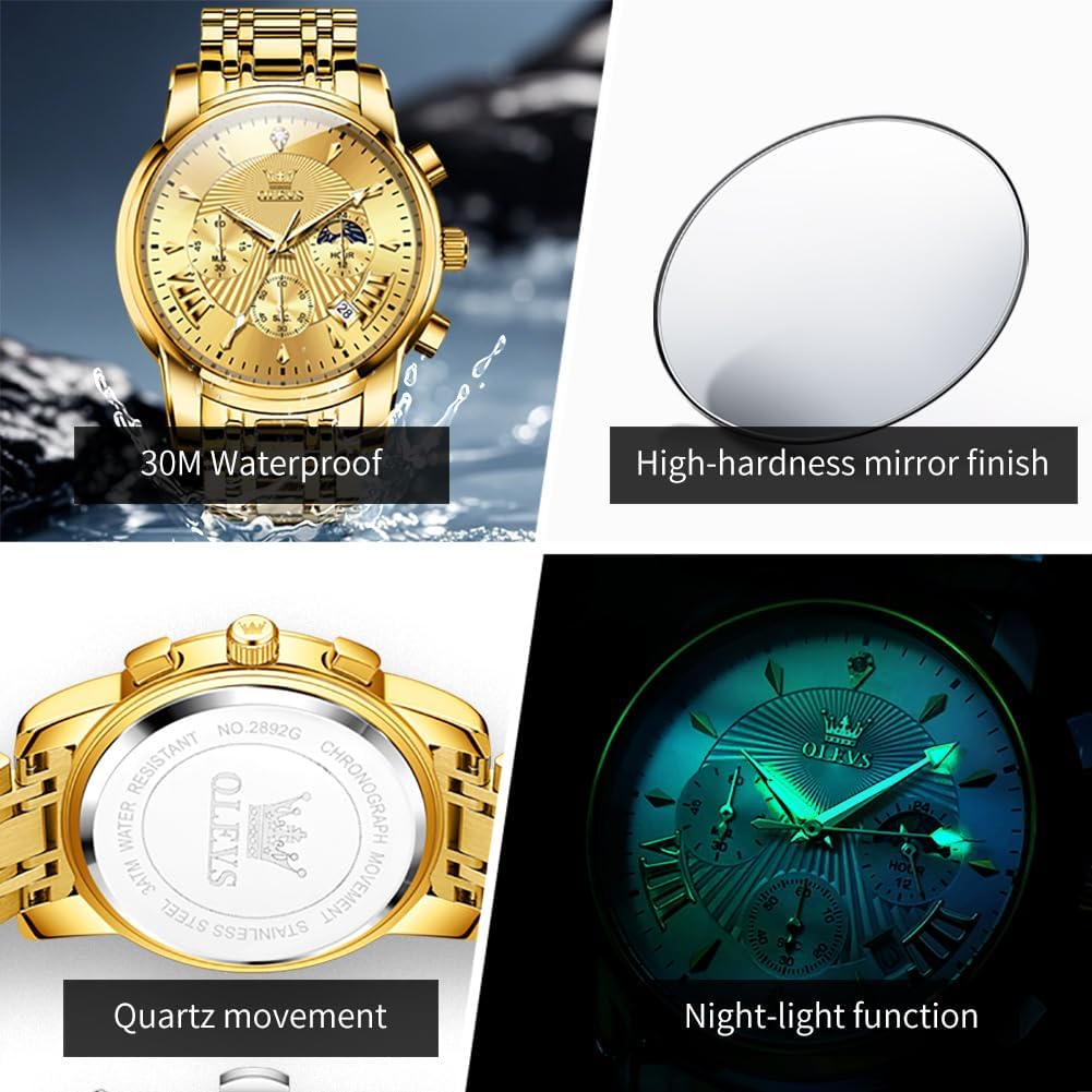 OLEVS Relojes para Hombres de Negocios de Acero Inoxidable, a Prueba de Agua, Estilo Casual Formal