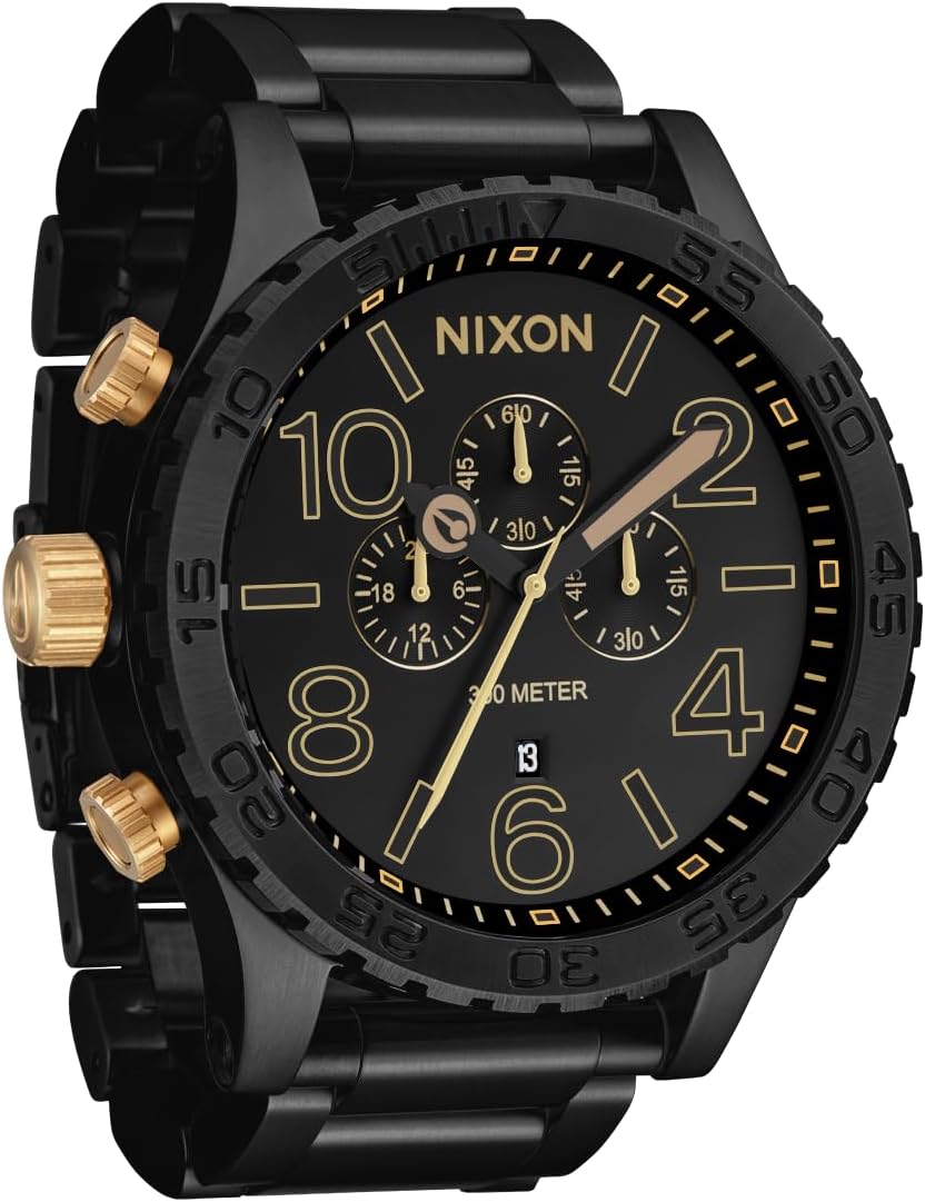 NIXON 51-30 Chrono A1389 - Reloj analógico de moda para hombre resistente al agua de 300 m (carátula de reloj de 51 mm, correa de acero inoxidable de 25 mm)