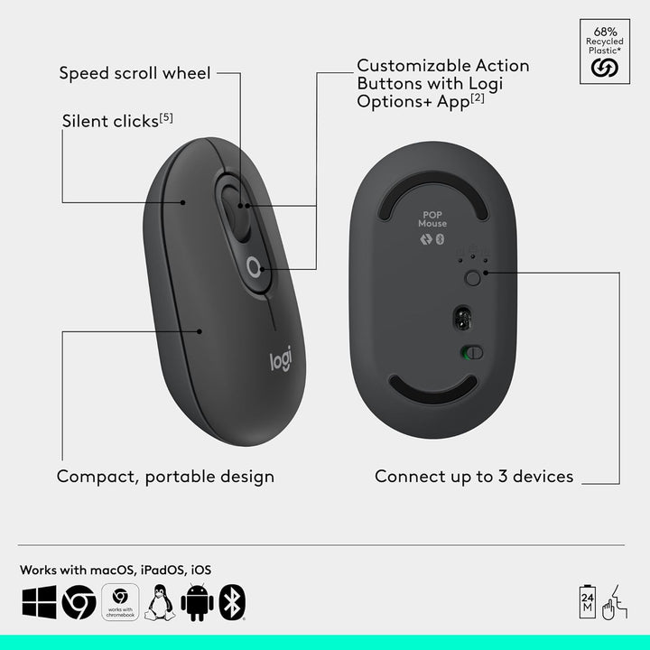 Logitech POP ICON Combo, combo de teclado y mouse Bluetooth, escrit...